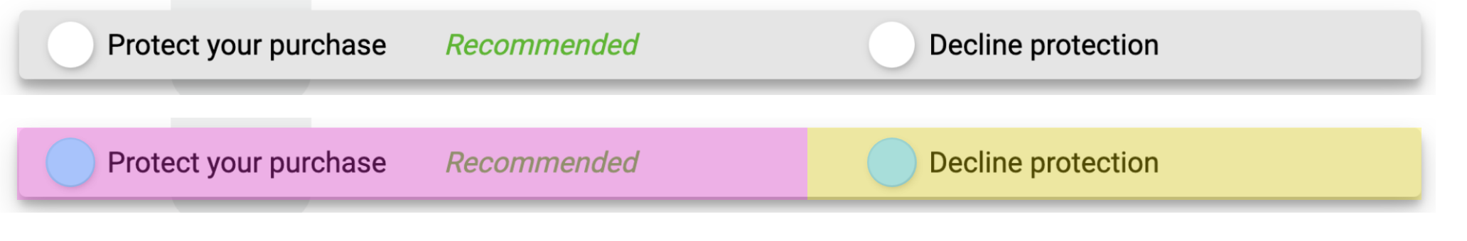 Annotated original button strip highlighting the uncertain boundary between protection and decline choices
