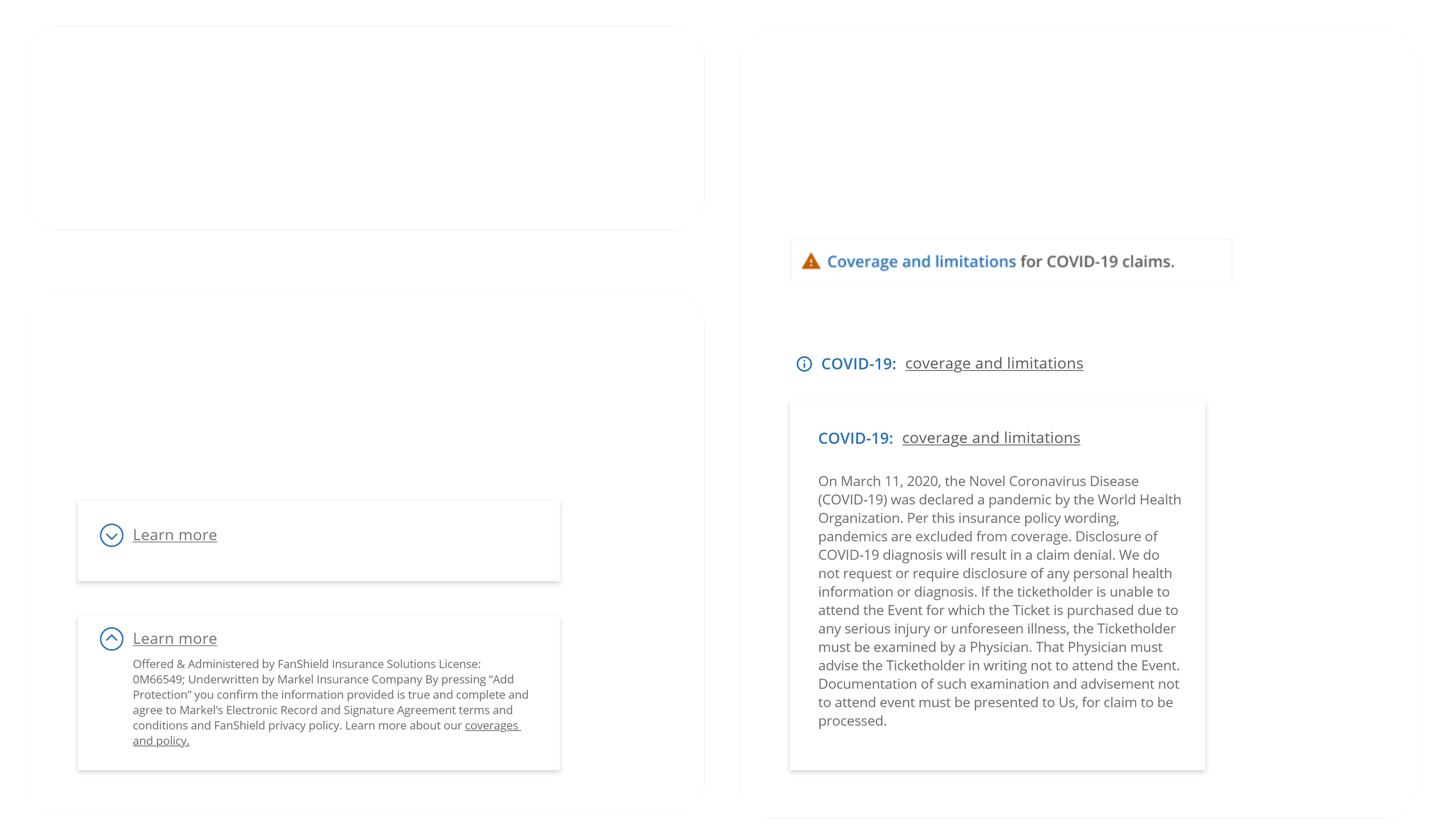 Original explorations of collapsed and expanded learn-more information and supporting disclosure